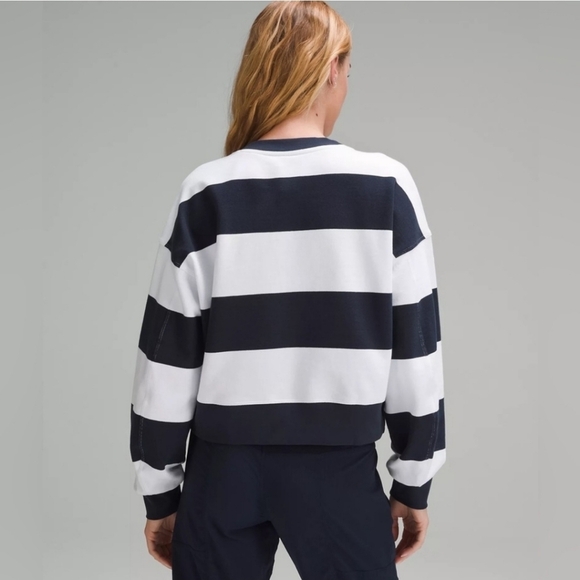 Lululemon, Perfectly Oversized Cropped Crew, Navy and White Stripe, Size 8, NWT! - Picture 3 of 5